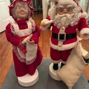 Holiday Santa and Mrs. Claus Figurine Set - Red and White